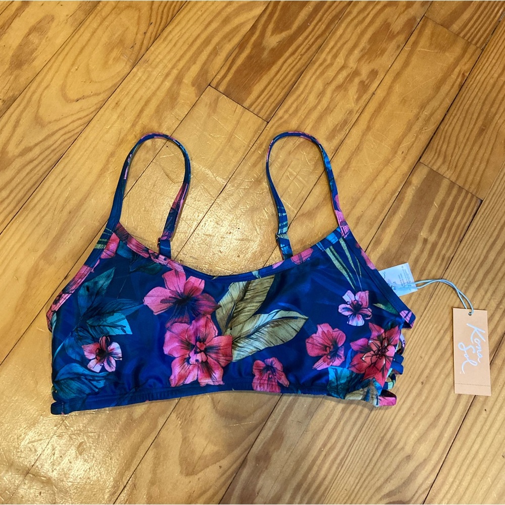 kona sol floral tropical bathing suit top size Medium new